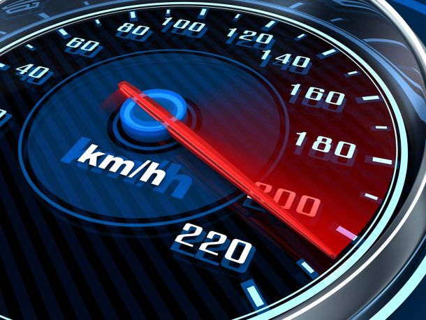 Tachometer mit der Tachonadel auf 200 km/h